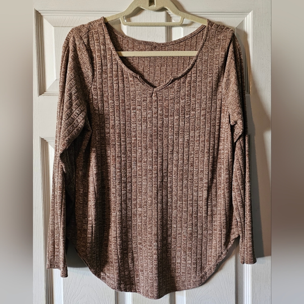 Women's Brown Ribbed Tunic Top